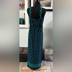 ❤️Valerie Bertinelli Teal and Black Patterned Maxi Dress-Sz 12